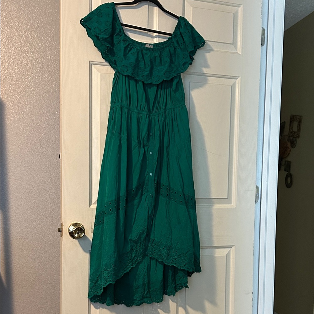 Green High-Low Off-Shoulder Dress